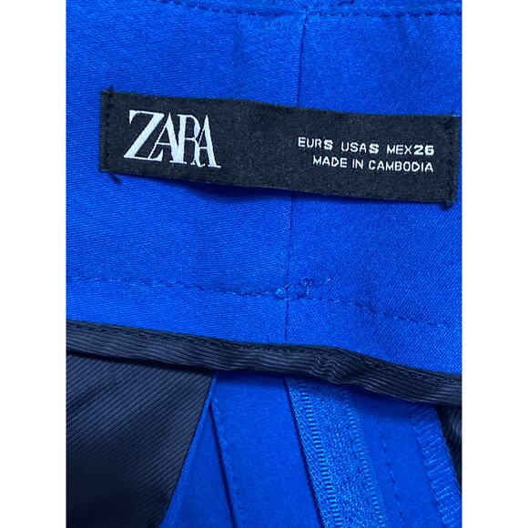 Zara Ananya Blue Pleated Belted High Waisted Tapered Leg Trousers Dress Pants S - Picture 3 of 4